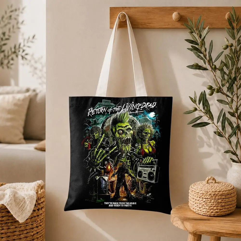 R-Return of the Living D-Dead Storage Bags Large Capacity Canvas Tote Bag Double-Sided Print Shoulder Handbag for Daily Shopping