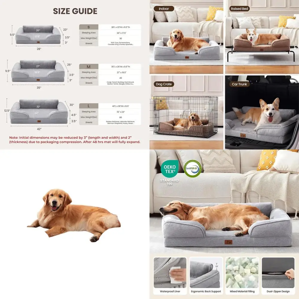 

Ортопедическая лежанка-кровать для крупных собак с водонепроницаемым чехлом XL и съемной моющейся подкладкой, 42 л, светло-серая