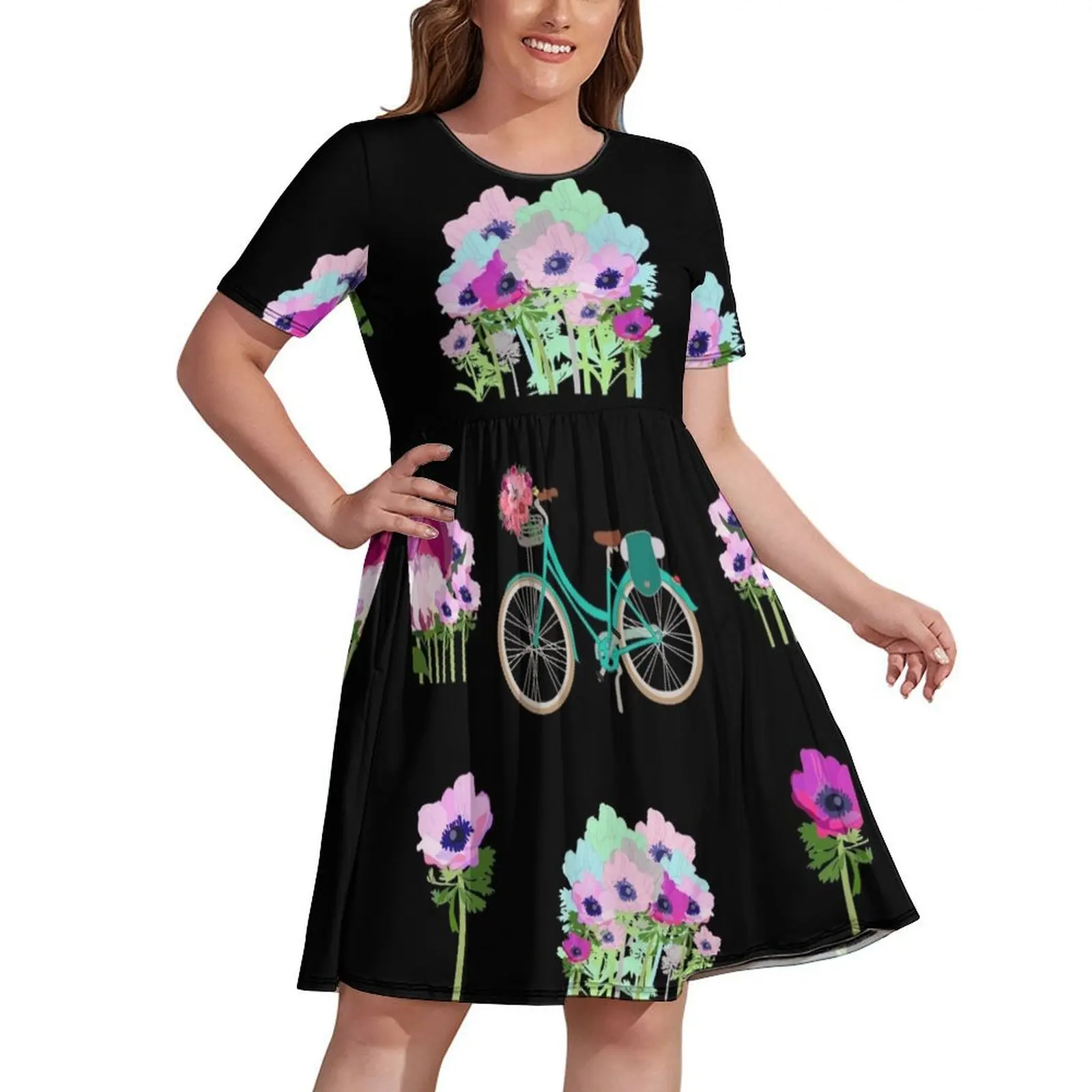 

Spring flowers and bicycle Dress party dresses women cute dress evening dress women