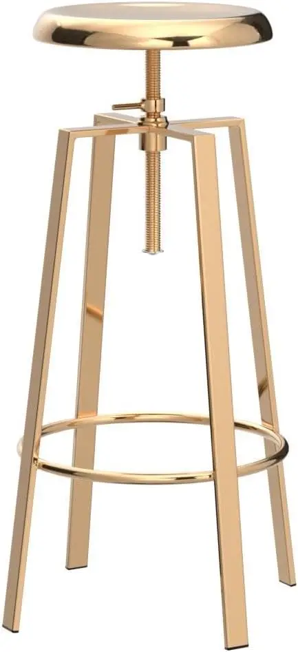 Juego de 2 taburetes de bar industriales Atlas, taburetes de bar ajustables de metal dorado