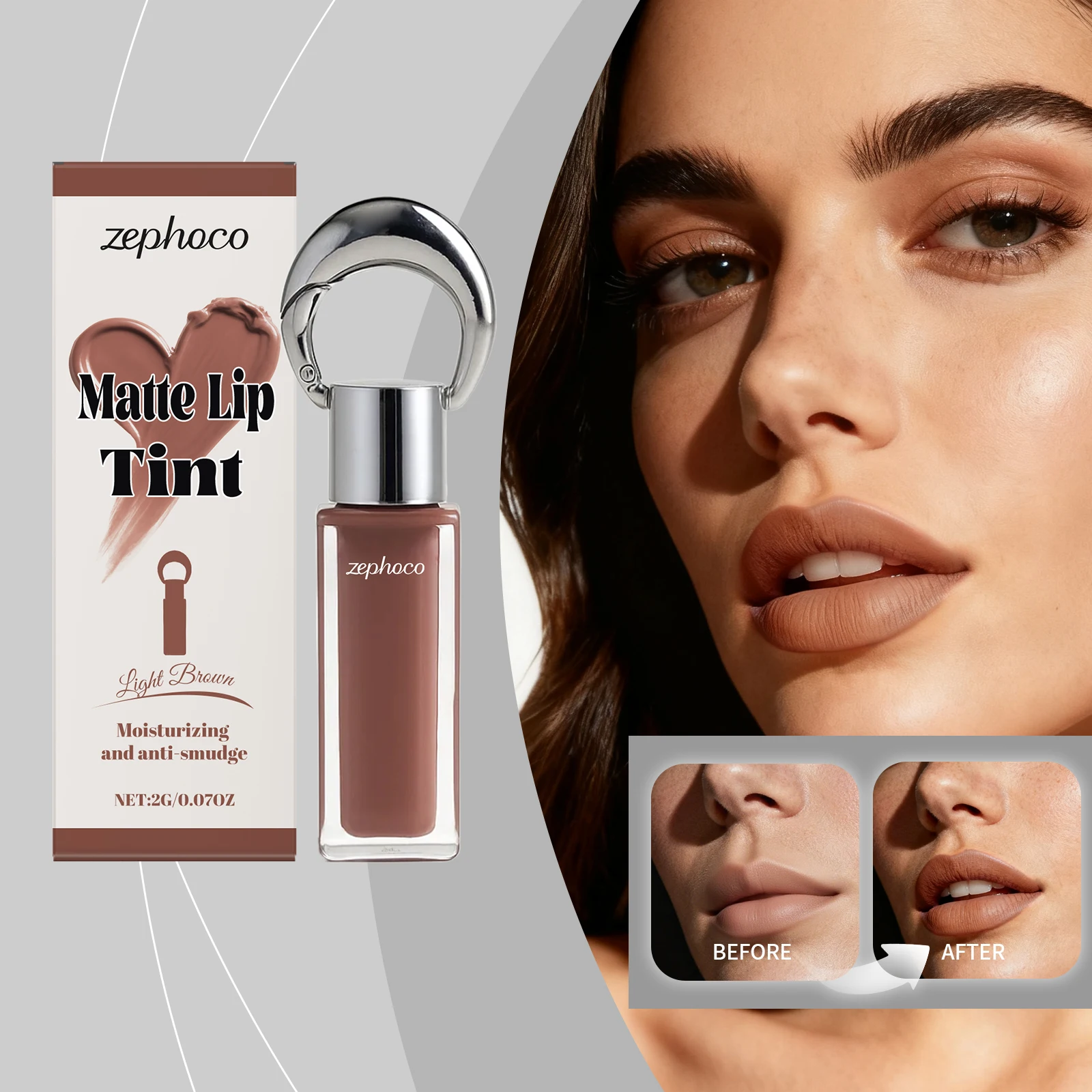 Zephoco Mehrfarbiger Lipgloss aus matter Seide, luftige, weiche, fokussierte Herbst-/Wintertöne, langanhaltender, feuchtigkeitsspendender Lippenstift-Lipgloss