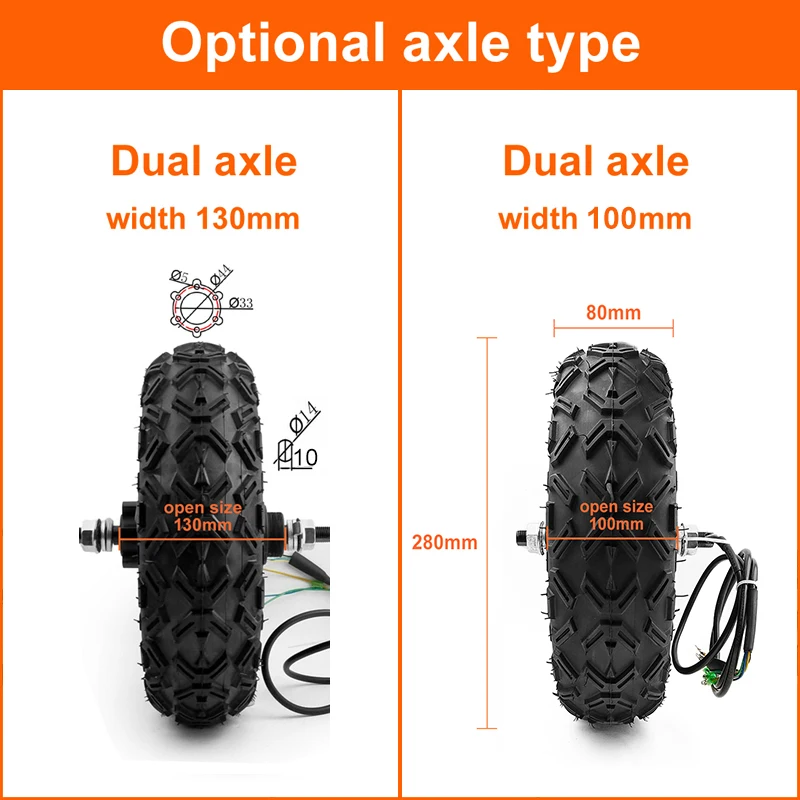 48V 700W 10 Inch Dual Drive Brushless Hub Motor Wheel Kit for Electric Scooter Cart Trolley
