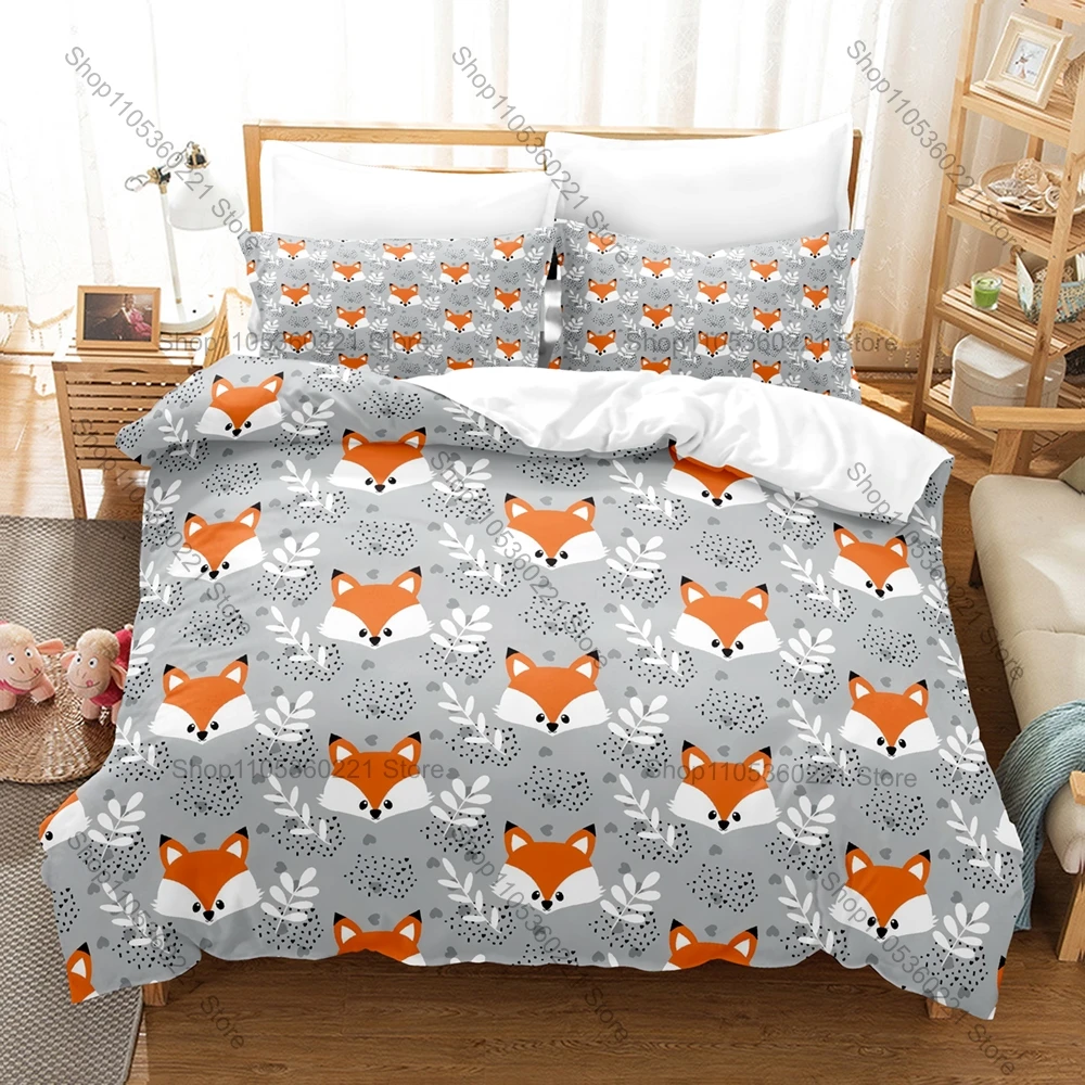 

Kawaii Cartoon Fox Three Piece Bedding Set Luxury Comforter Set with Queen King Size Cool Two household goods Anime Cama Infanti