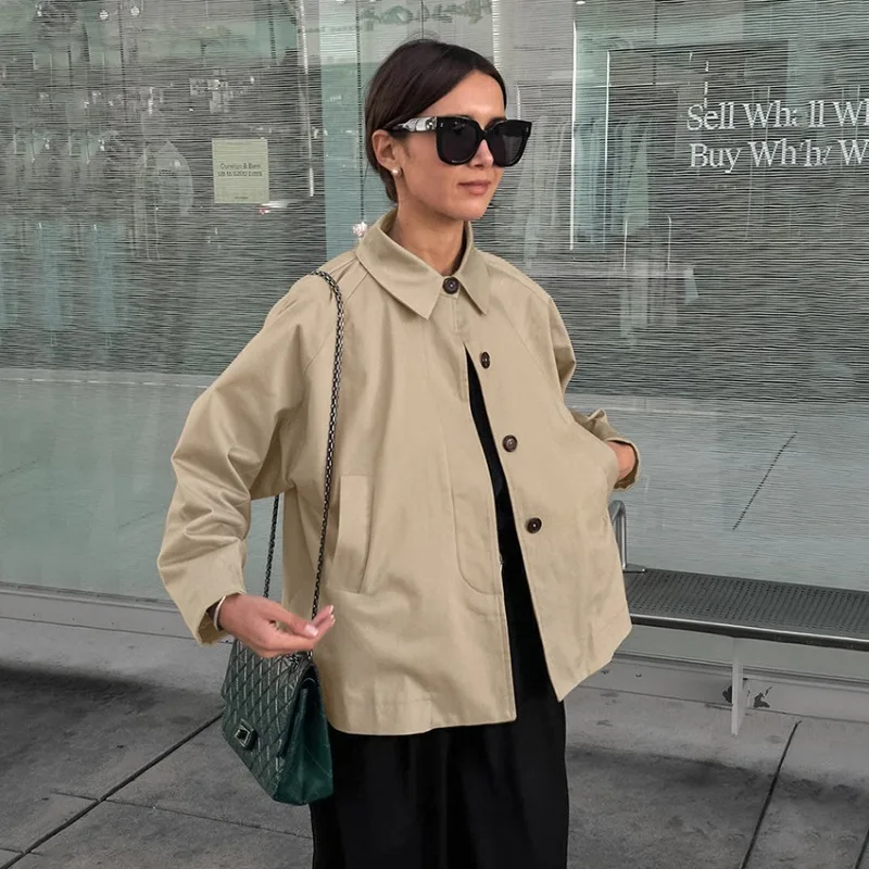 

Fall/winter 2024 New French Commuter Khaki Lapel Frock Trench Coat Fashion Loose Long Coat Women's Clothing