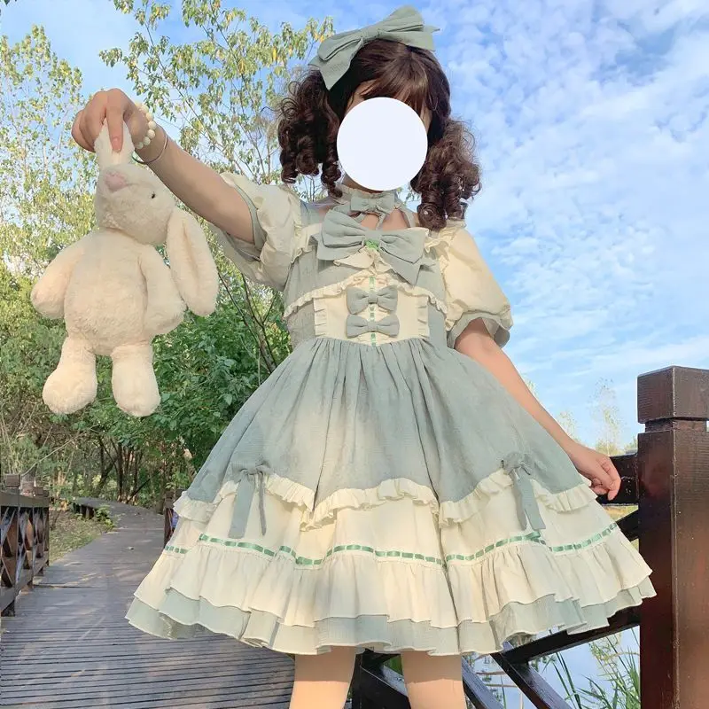 Japanese Victorian Sweet Lolita Princess Dress Women Elegant Short Sleeve OP Dress Party Daily Dresses Girls Sweet Vestidos