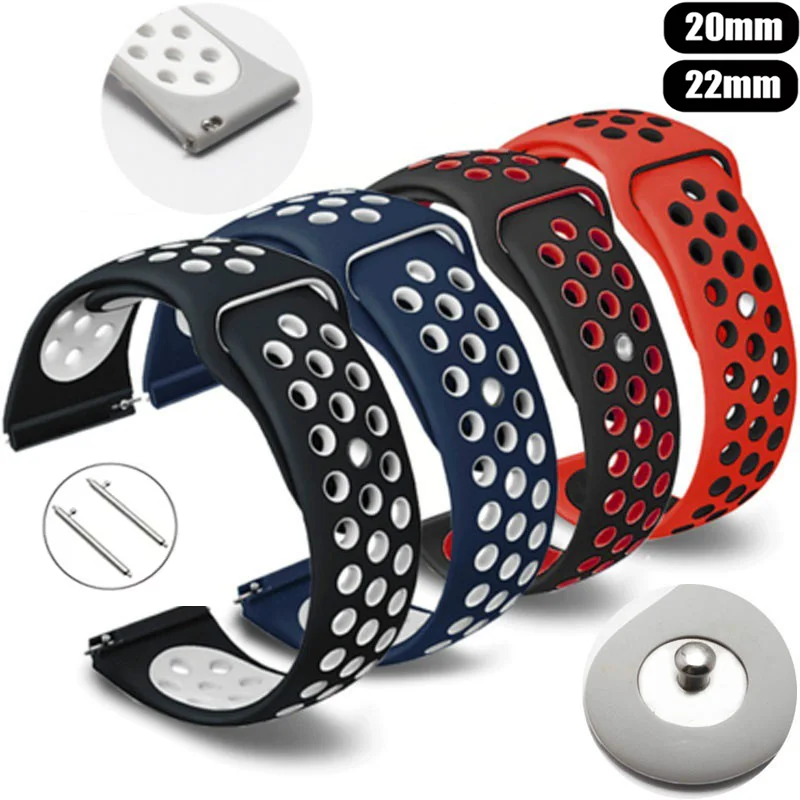 22mm 20mm watch Band for Samsung Galaxy Watch 7-FE-6-5-pro-4-Classic/active 2 Silicone sport hole bracelet Huawei GT 4-3-2 strap