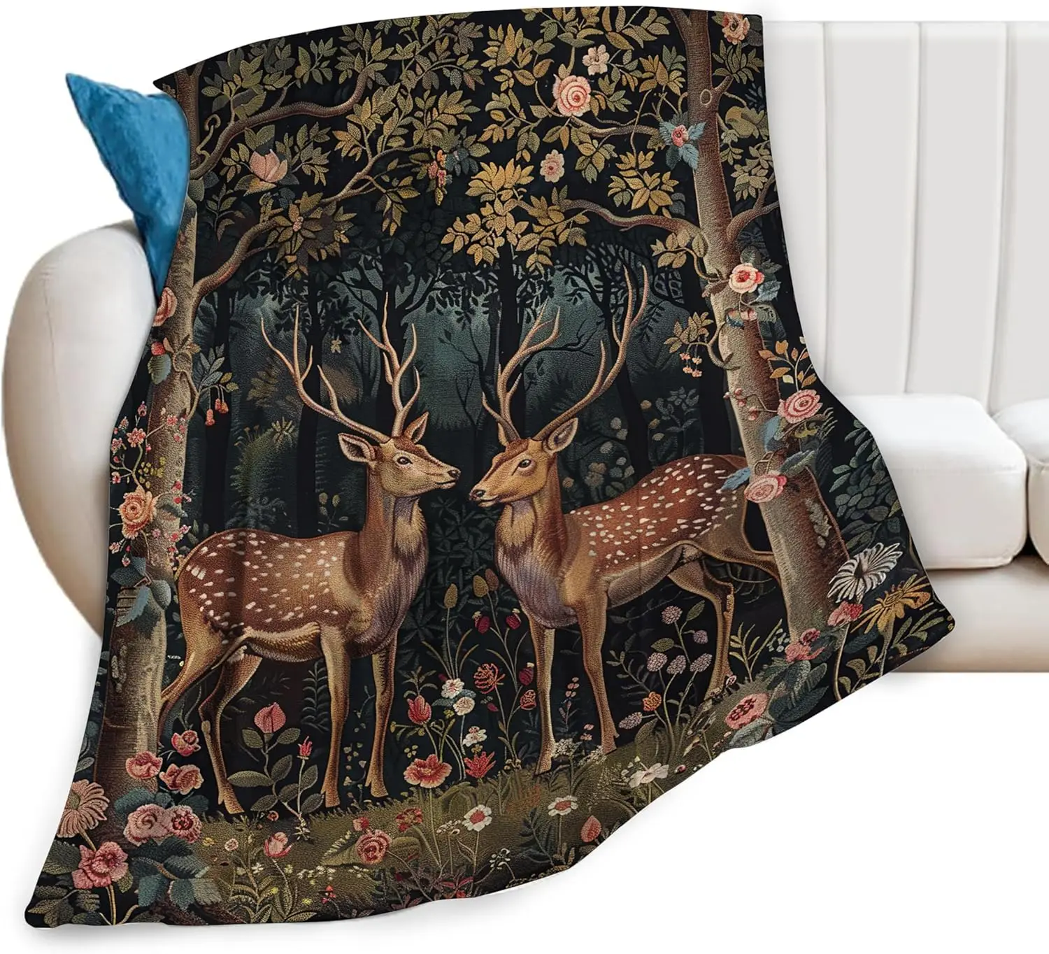 Rustic Deer Print Fleece Throw Blanket, Mid-Century Gift for Nature Lovers,Cozy Cabin Decor for Bedroom Couch,Soft Plush Blanket