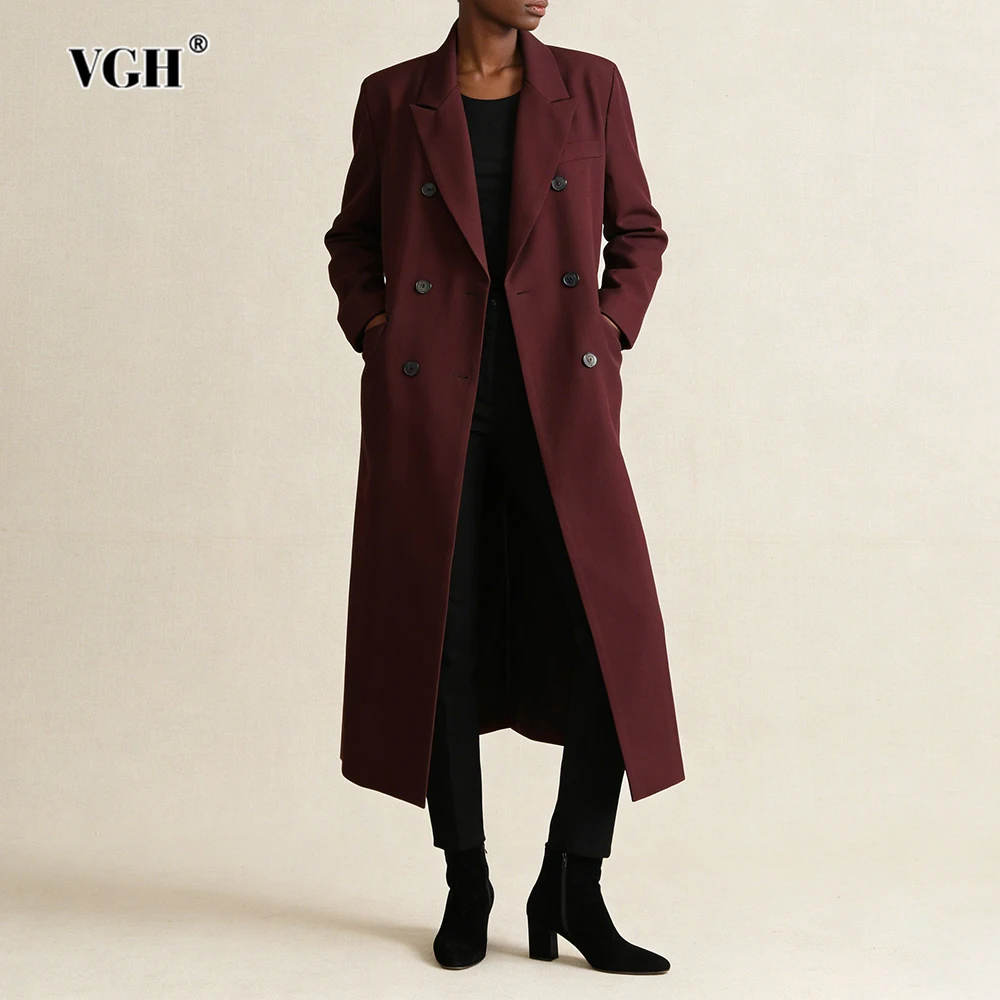 

VGH British Style Vintage Solid Casual Trench Coat For Women Lapel Long Sleeve Autumn Warm Temperament Jacket Female Fashion New