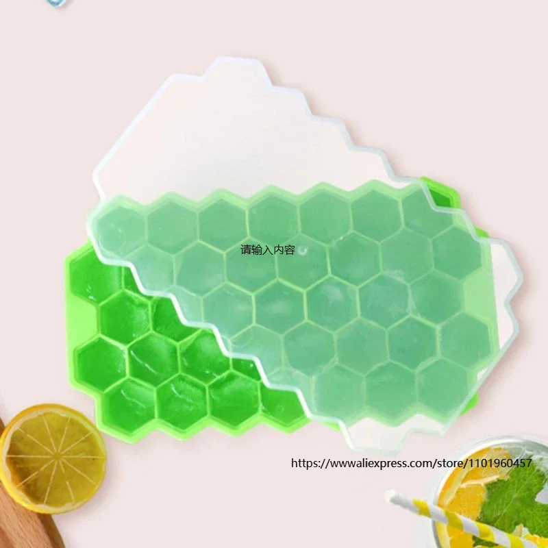 Reusable BPA Free Silicone Ice Mold with Removable Lids, 37 Grids Ice Cube Tray, Creative Honeycomb Ice Mould for Home Use