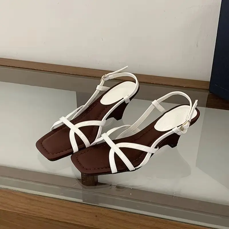 

Женские розовые босоножки на высоком каблуке-танкетке, летние сандалии с узким ремешком, белые туфли на каблуке-танкетке с ремешком сзади