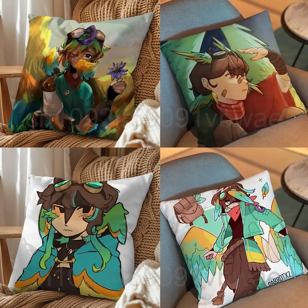 

Blue-green Parrotx2 Reflective Pillow Case cover Nap Time Sofa Living home Room Bedroom Backrest Cushion Square cojines