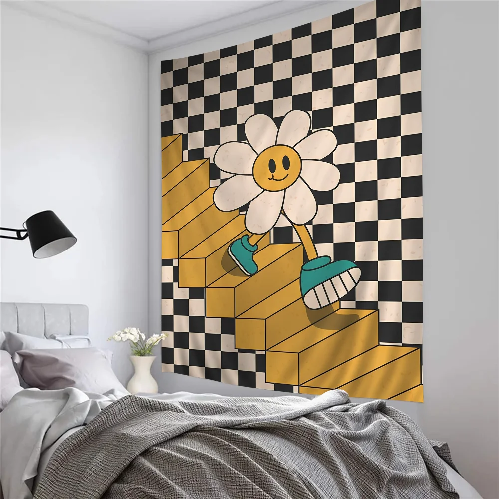 Słonecznik Smiley Face Tapestry ścienne Wiszące Tarot Hippie Dywaniki ścienne Dorm Wiszące prześcieradła ścienne