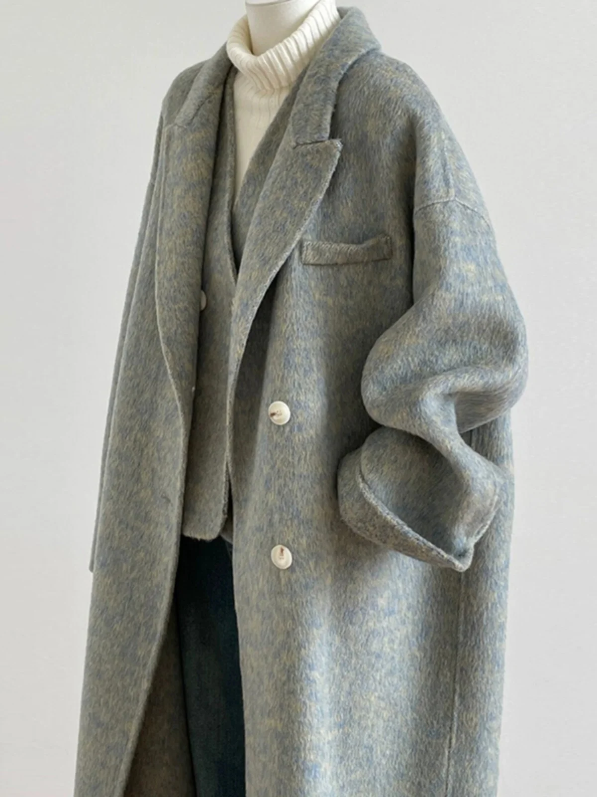 

Шерстяное пальто в стиле Хепберн, свободное повседневное женское пальто, корейская версия, прямой крой, длинный рукав, на одной пуговице