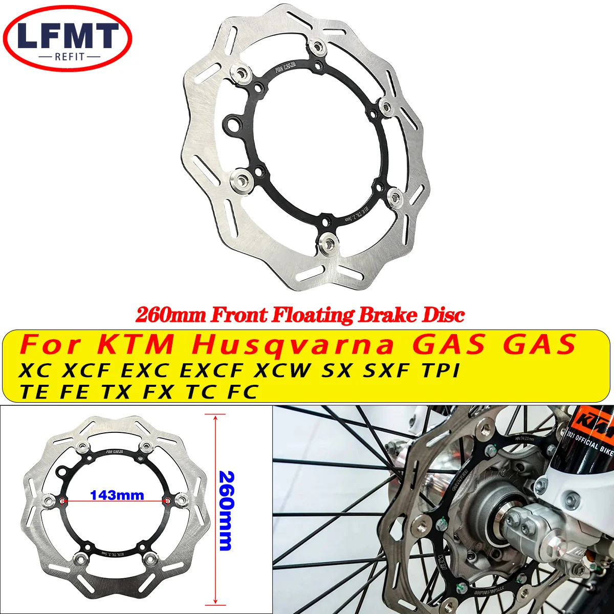 

Аксессуары для мотоциклов 260 мм передний тормозной диск волна плавающий ротор для KTM XC XCF SX SXF EXCF EXC125-500 Husqvarna FE TE FC TC TX