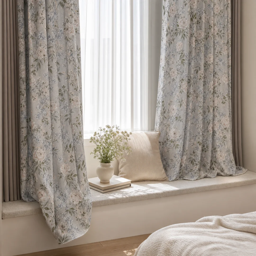 Vintage Peony Floral Curtain,Textured Woven Drapes,Retro Botanical Window Curtains for Living Room Bedroom Home Decor