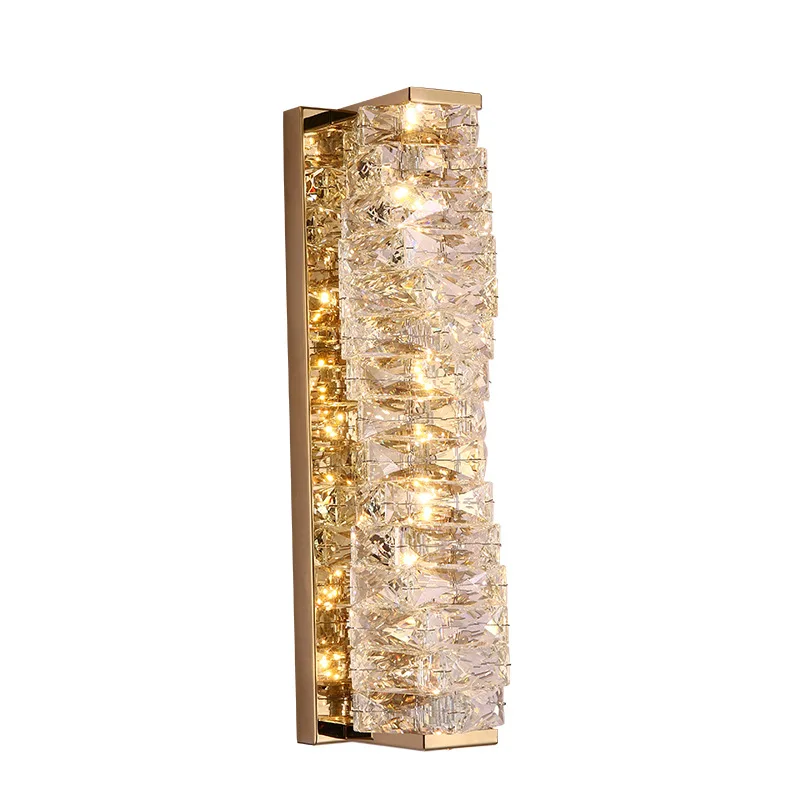 28W Crystal Wall Lamps Transparent Creative Wall Light Round Gold Chrome LED Background Lighting Fixture For Living Room Bedroom
