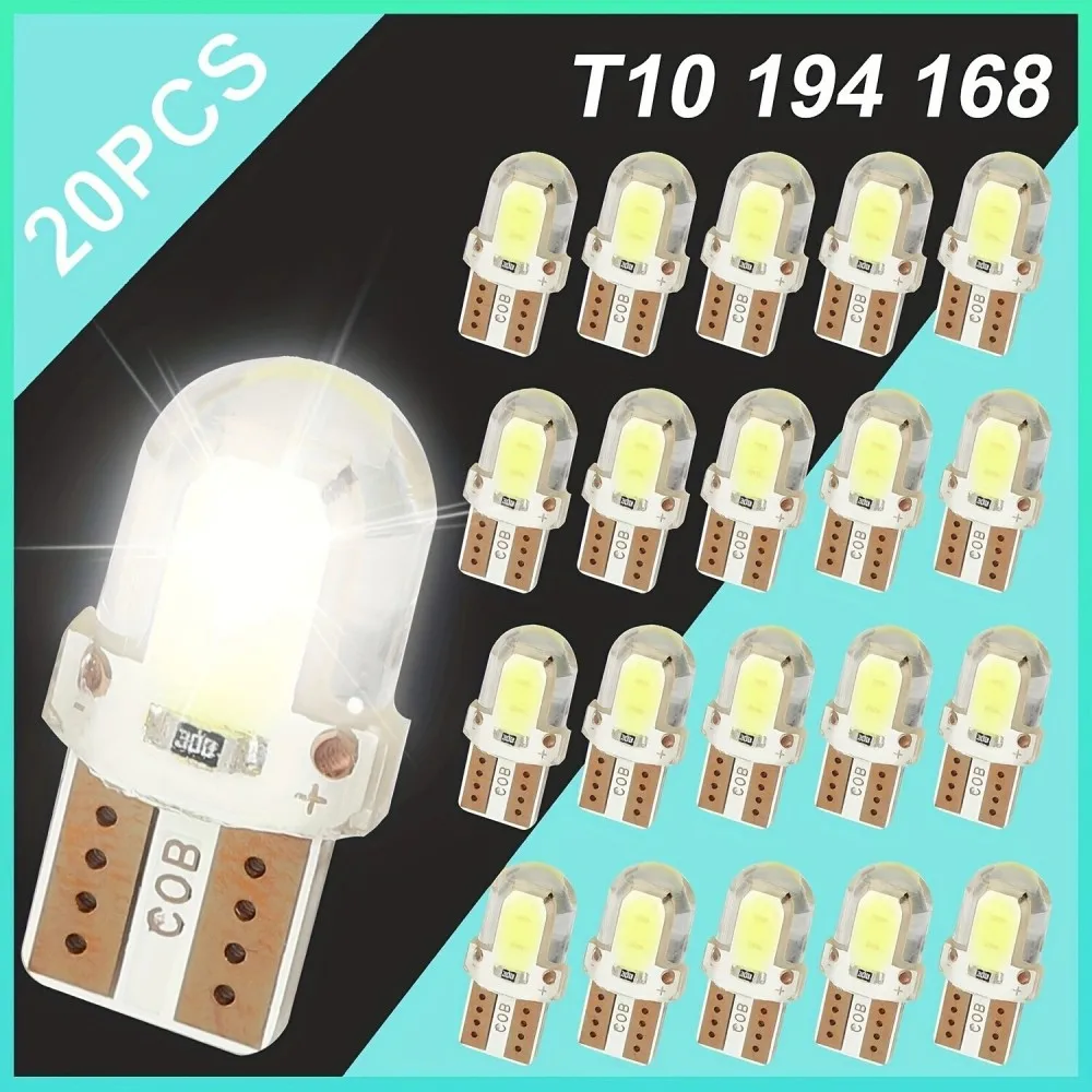 20 قطعة السوبر مشرق T10 194 168 W5W 2825 COB لوحة ترخيص LED مصابيح كهربائية داخلية 6000K 12V سيارة LED