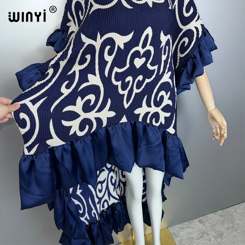 WINYI neue Plissee kleid Unregelmäßige kleid Lose boho robe Lange Femme Vestidos urlaub Elegante abendkleid abaya mode kaftan