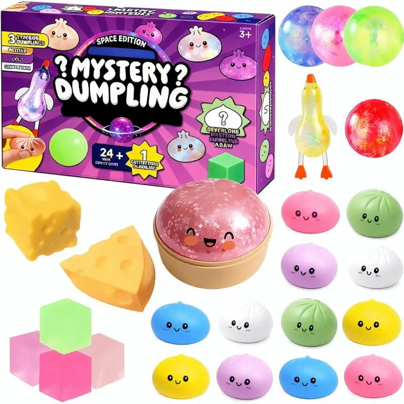 Colorful Dumpling Squishy Anti-stress Squeeze Balls Blind Box  Steamed Stuffed Bun Super Soft Slow Rebound Adults Birthday Gifts