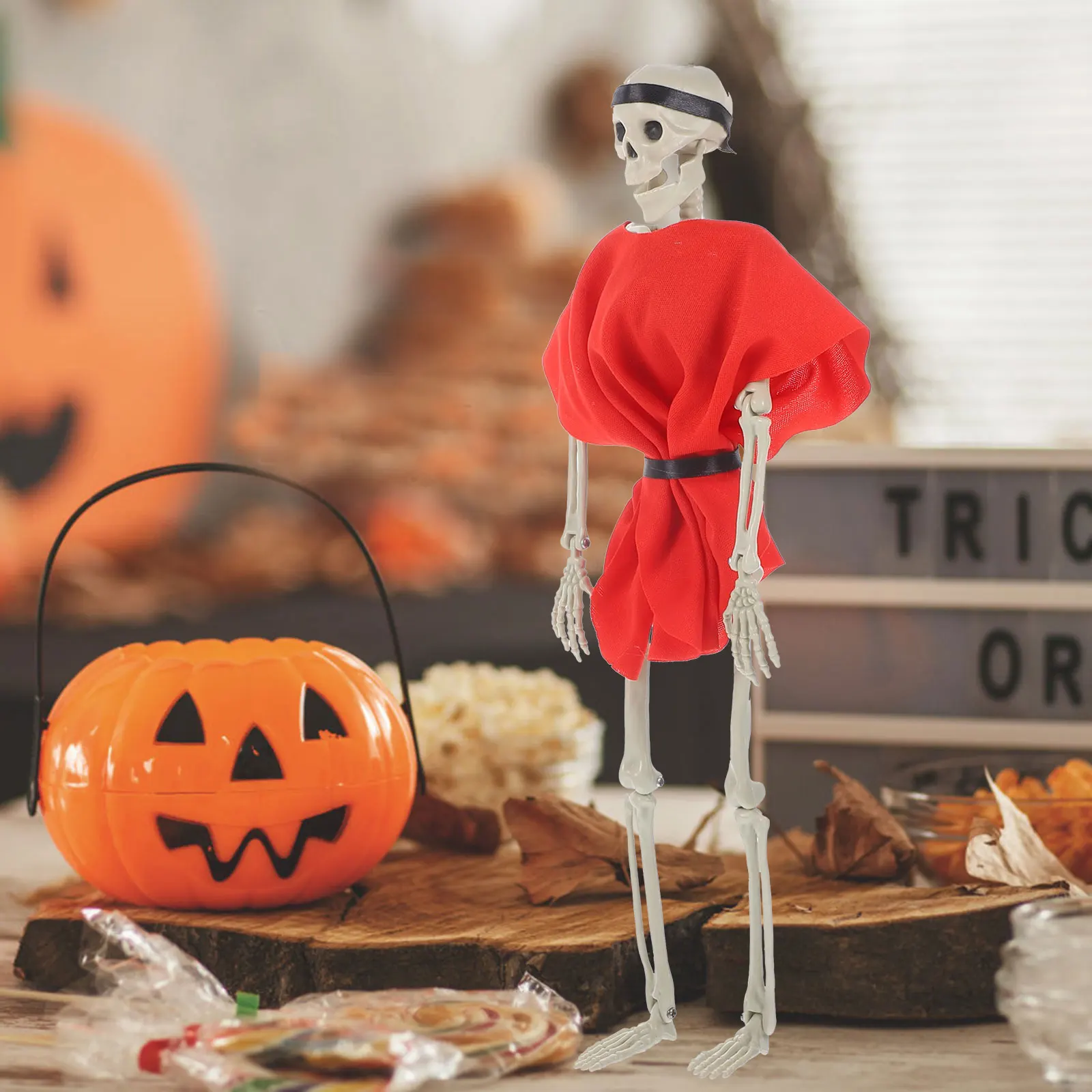 

Faux Human Skull Halloween Decor Indoor Haunted House Realistic Movable Joints Scary Cute Home Office Car Bar Cafe