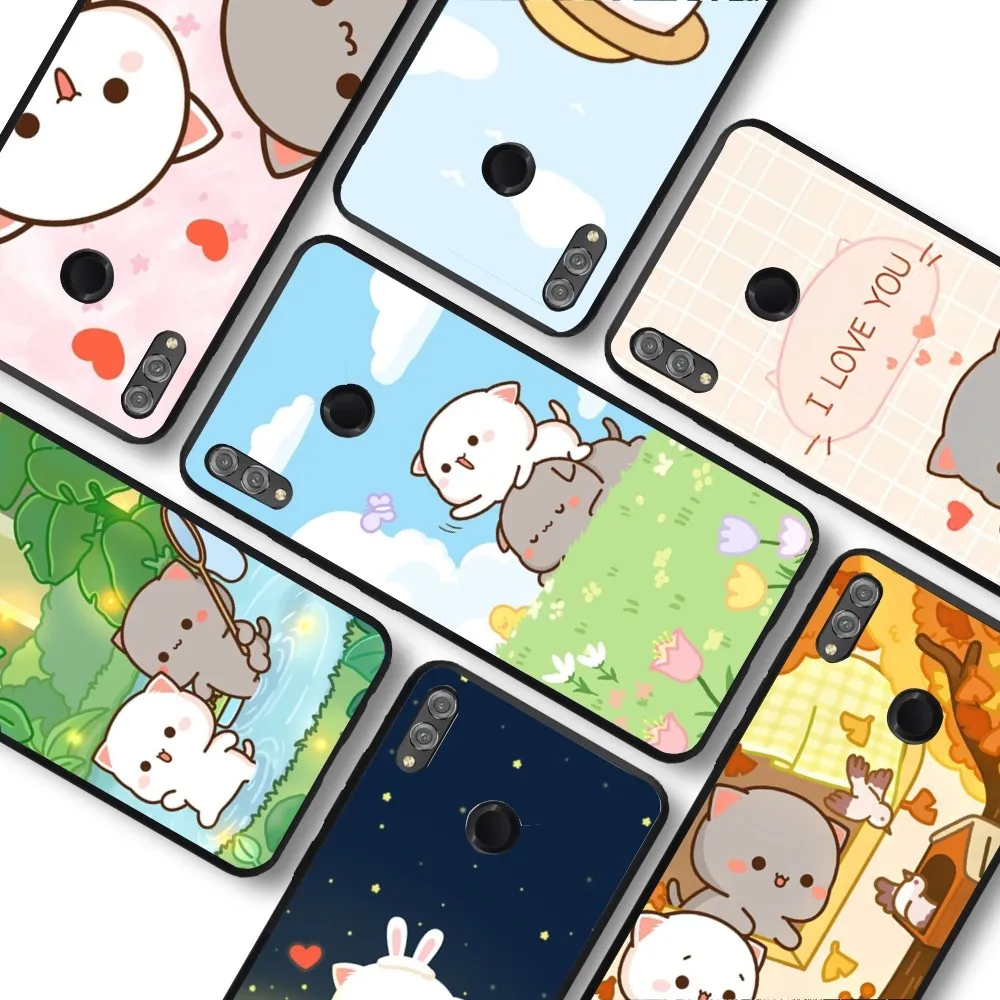 Cartoon Peach Mochi Cat Phone Case For Huawei Honor 10 Lite 9 20 7A 9X 30 50 60 70 Pro Plus Soft Silicone Cover