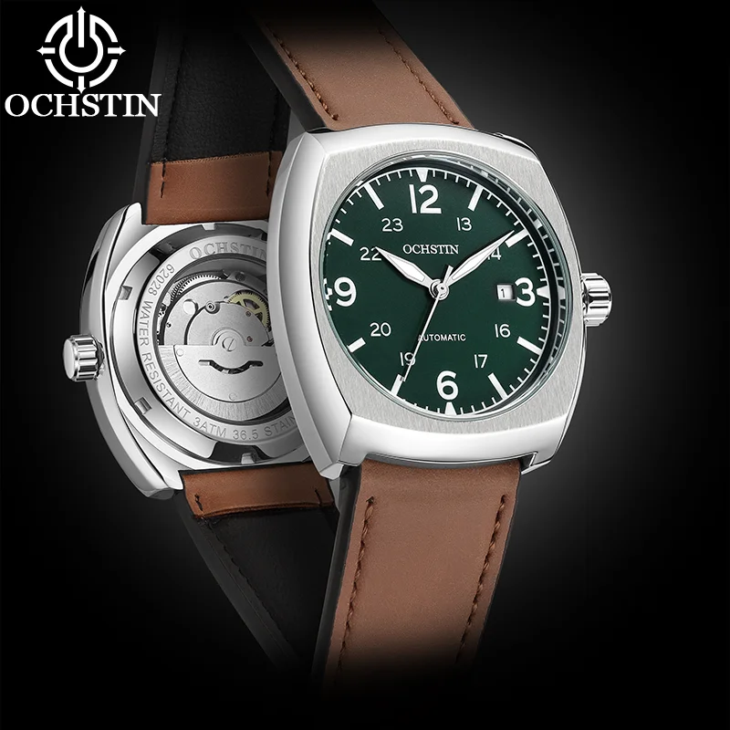 OCHSTIN Men's Breathable Comfy Leather Wristband Watches Man Stable Automatic Self-winding Mechanical Movement Male Watch