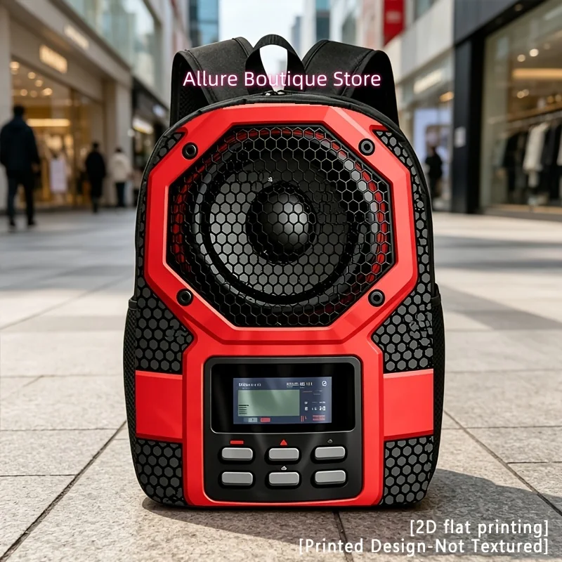 Red Wireless Speaker, Casual Backpack, Travel Laptop Backpack, 2D Flat Printing, Rucksack with Ample Capacity - Suitable for Tra