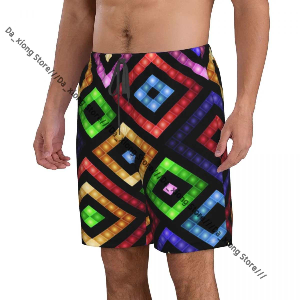 Men Beach Short Quick-drying Swimming Trunk Geometrical Boho Style Abstract Swimwear Swimsuit Bathing Shorts