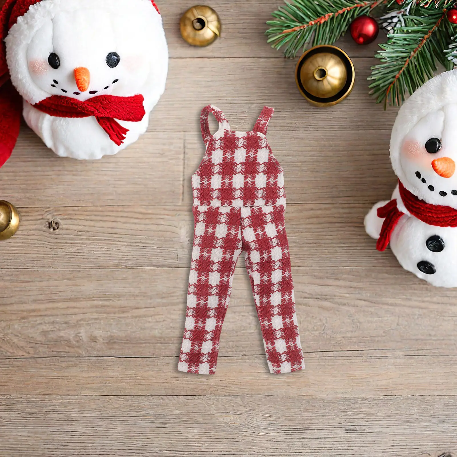 

Christmas Elf Clothes Red Checkered Plaid Suspender Overalls Pants Winter Outfit for Holiday Role Play Accessories