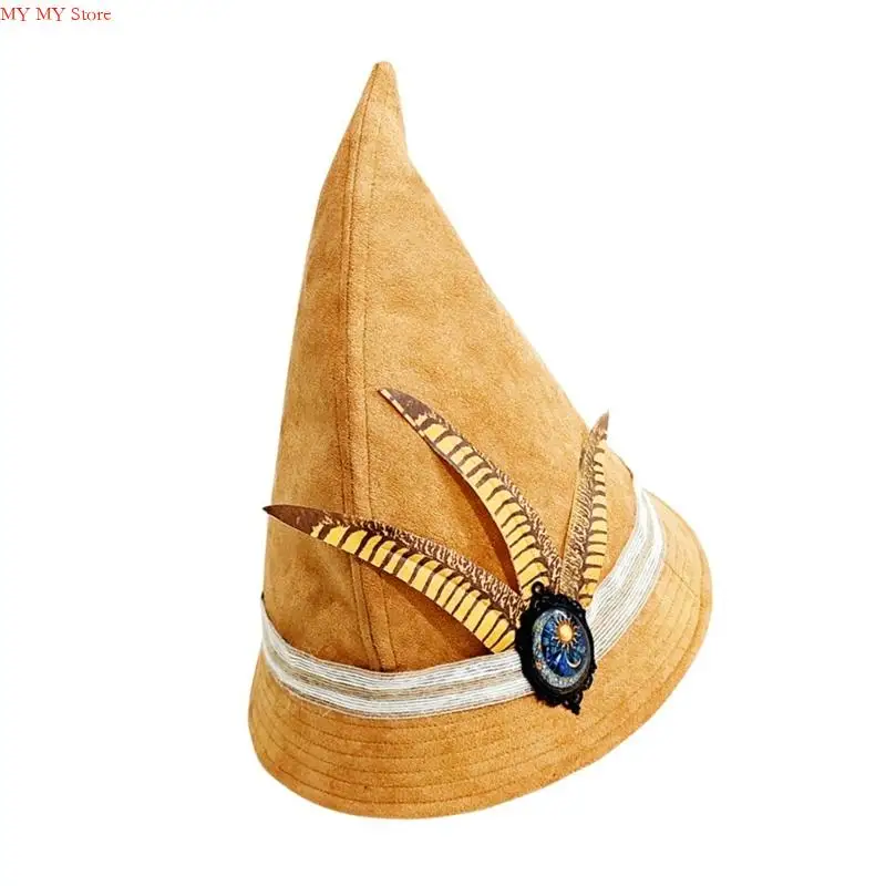 

N1HE Dramatic Pointed Wizard Hat With Plush Detail Practical Polyester Hat uitable For Themed Parties Cosplay