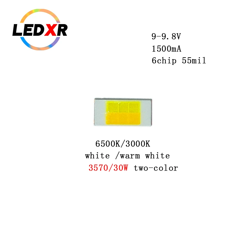 LED car light 3570 two-color 30W high-power LED lamp beads LED 3000/6500K white warm white flashlight bright 6-core 55mil