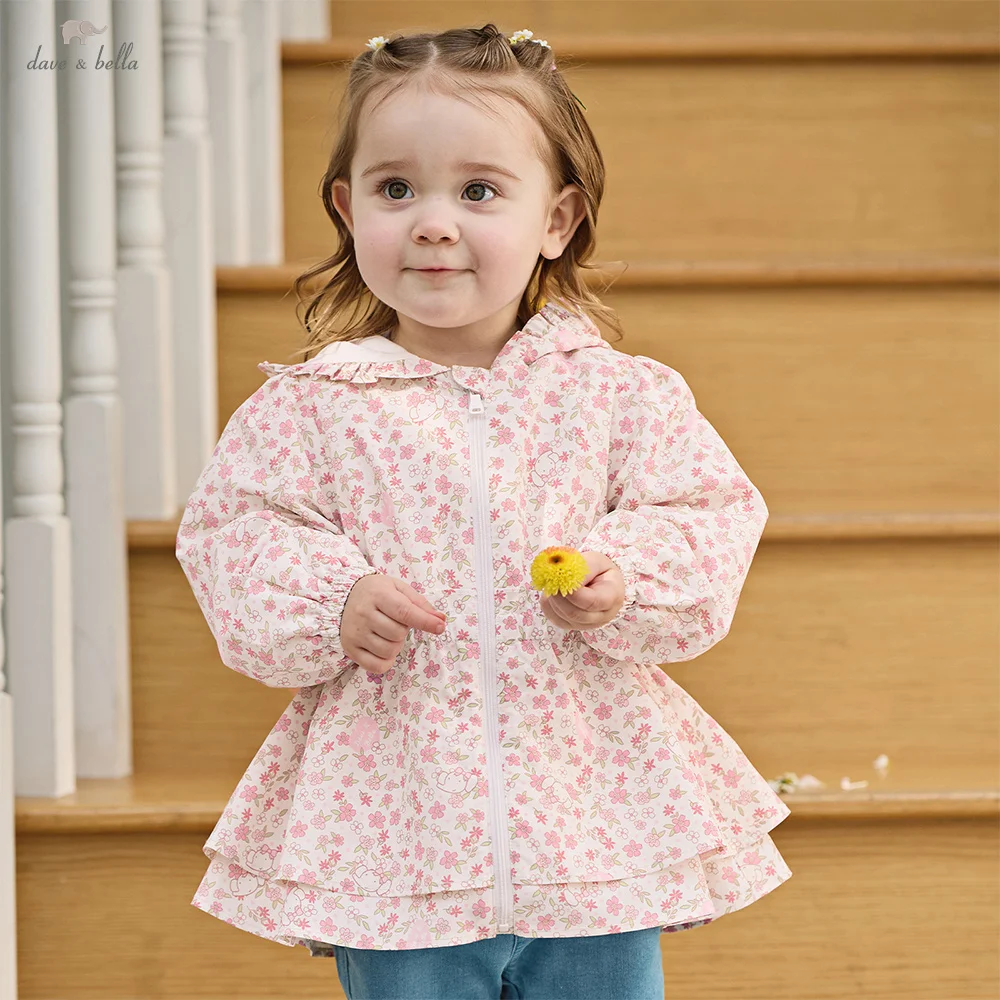 

Детская куртка Dave Bella для девочек, осенне-весеннее пальто с цветочным принтом, с длинным рукавом, с капюшоном, милая верхняя одежда DB1260648
