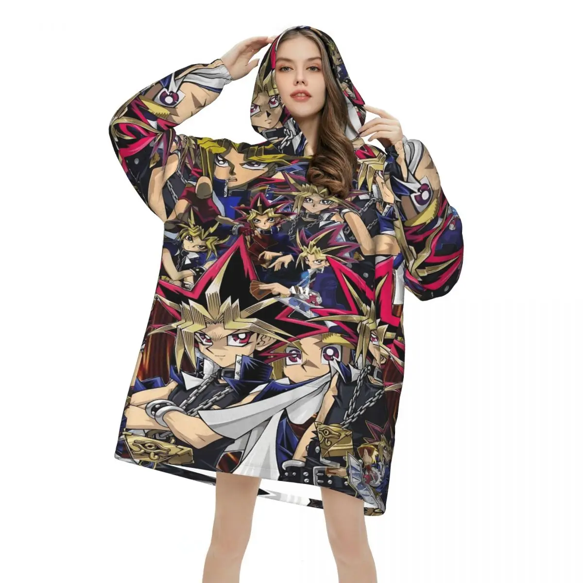 Yu-Gi-Oh Oversized Blanket Hoodie Sweatshirt Long Fleece Hooded Wearable Blanket with Large Pocket for Women Men