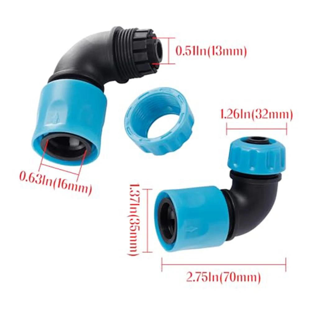 2pcs Elbow Quick Connectors 90 Degree Angle Coupling For Garden Irrigation & Car Wash Greenhouse Maintenance 1/2(12.5mm) Hose