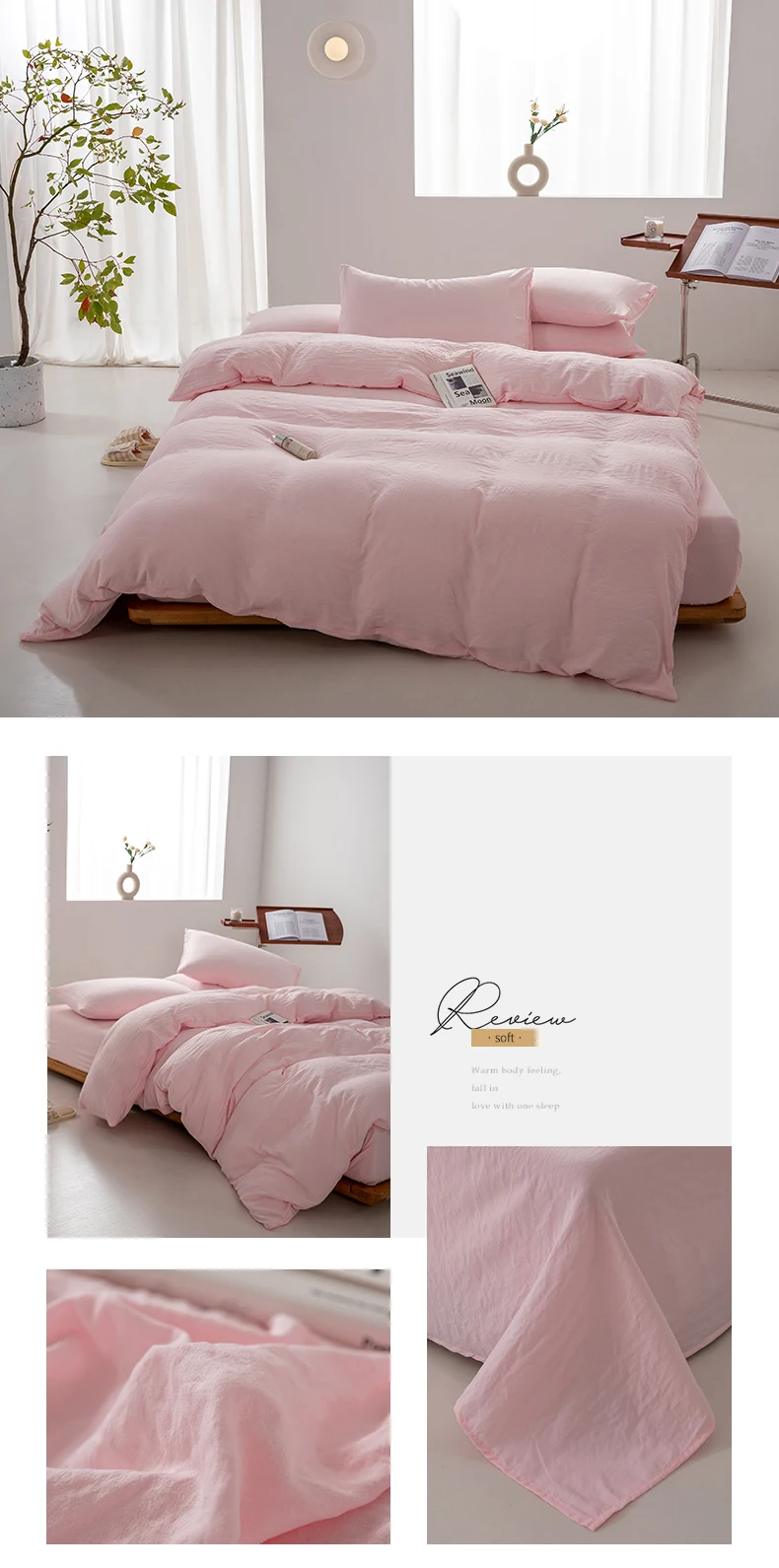 1pc Solid Color Duvet Cover 100% Washed Cotton Quilt Cover Japanese Minimalist Style Bedding Single Double King Queen Size Bed