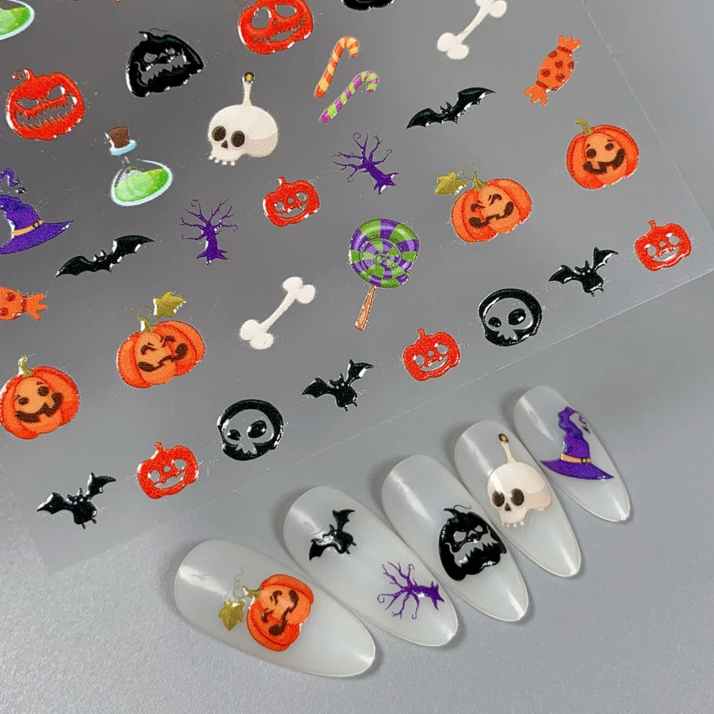 Naklejki na paznokcie 5D na Halloween Dynia Duch Czaszka Czerwona Krew Ręka Szkielet Wzory Naklejki na Paznokcie Horror Oko Dekoracje Paznokci