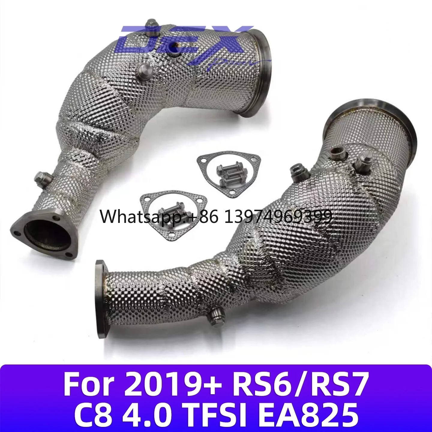DEX Downpipe for 2019+ RS6/RS7 C8 4.0 TFSI Biturbo V8 EA825 DJPB/DWLA/DYGB/DYGA SS304 Heat Shield Performance Exhaust Down Pipe