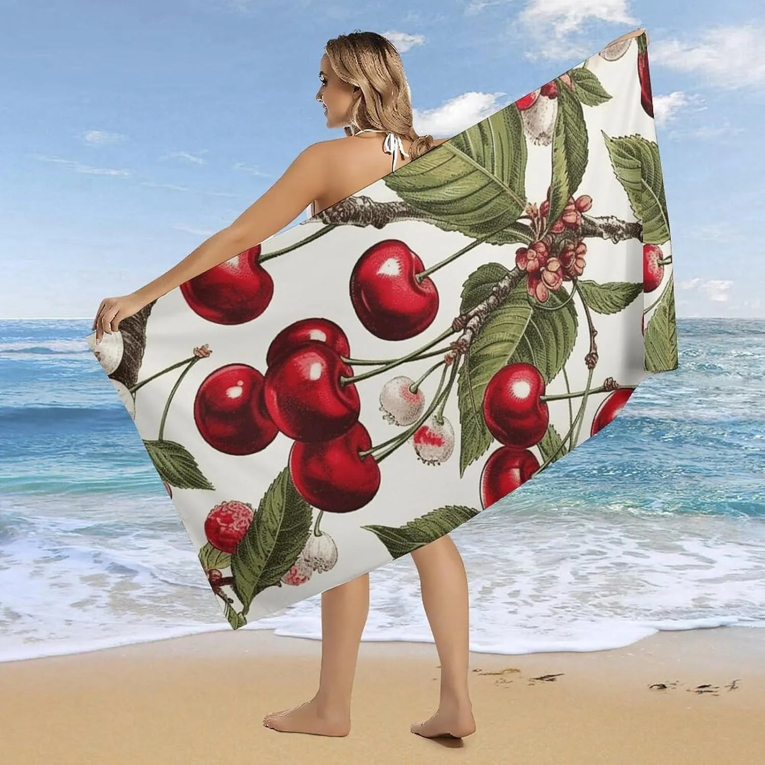 

Delicious Cherry Pattern Beach Towel for Family stuffs friends Gift Quick-Dry Sand free For Bath Yoga Beach Camping Swimming GYM