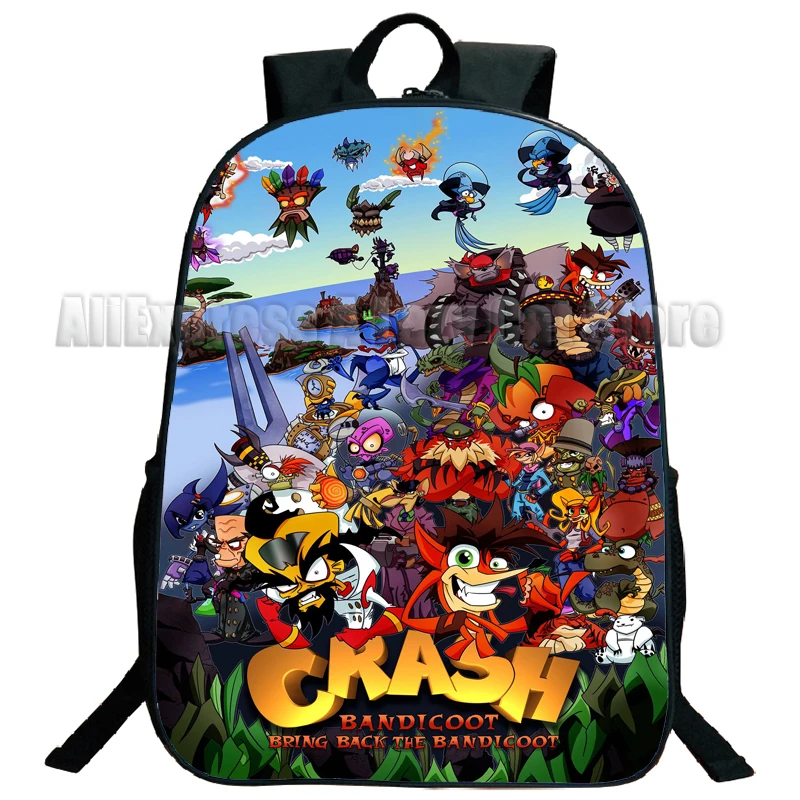 Crash Bandicoot On the Run mochila escolar de dibujos animados para adolescentes, mochila para portátil, mochila de viaje de gran capacidad, regalo para niños