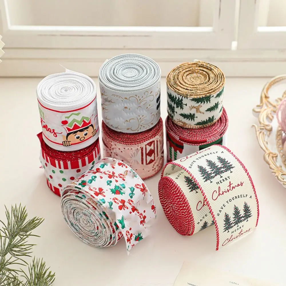 

Cartoon Christmas Ribbons Deer Pattern Christmas Tree Gift Wrapping Ribbons 2M/Roll Decorative Gift Packing Ribbons