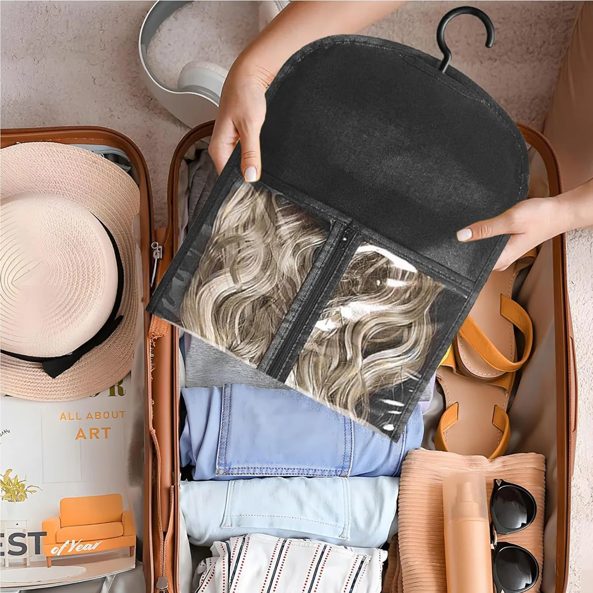 Tas penyimpanan ekstensi rambut panjang, 2pcs/4pcs/6 buah tas penyimpanan Wig anti debu Non-Woven dengan gantungan plastik untuk pengatur Salon rumah