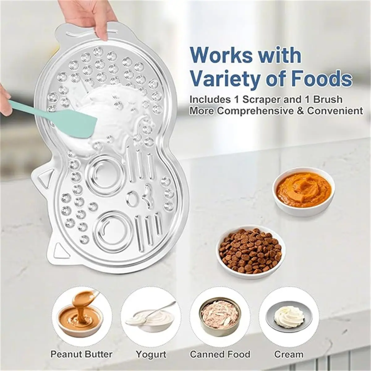 《TOP RATED》Stainless Steel Lick Mat for Dogs Cats,Large Pet-Shaped Slow Feeder Pad,Chew-Proof,Non-Slip Licking Mat for Slow Eati