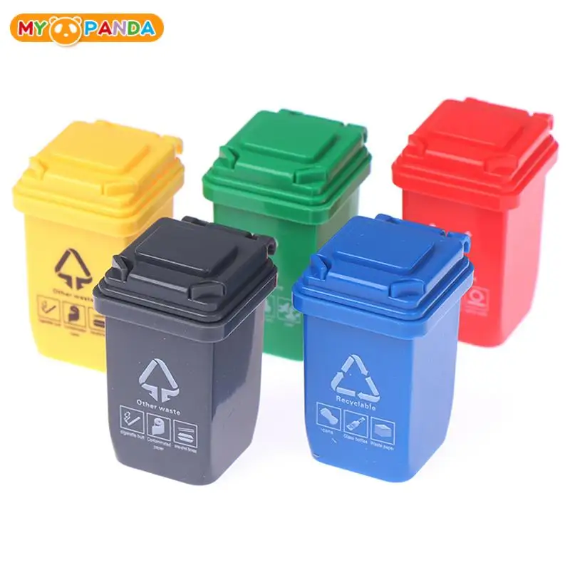 5pcs 1:12 Dollhouse Miniature Trash Can Garbage Sorting Flip-top Trash Can Model Accessories Simulation Furniture Toys