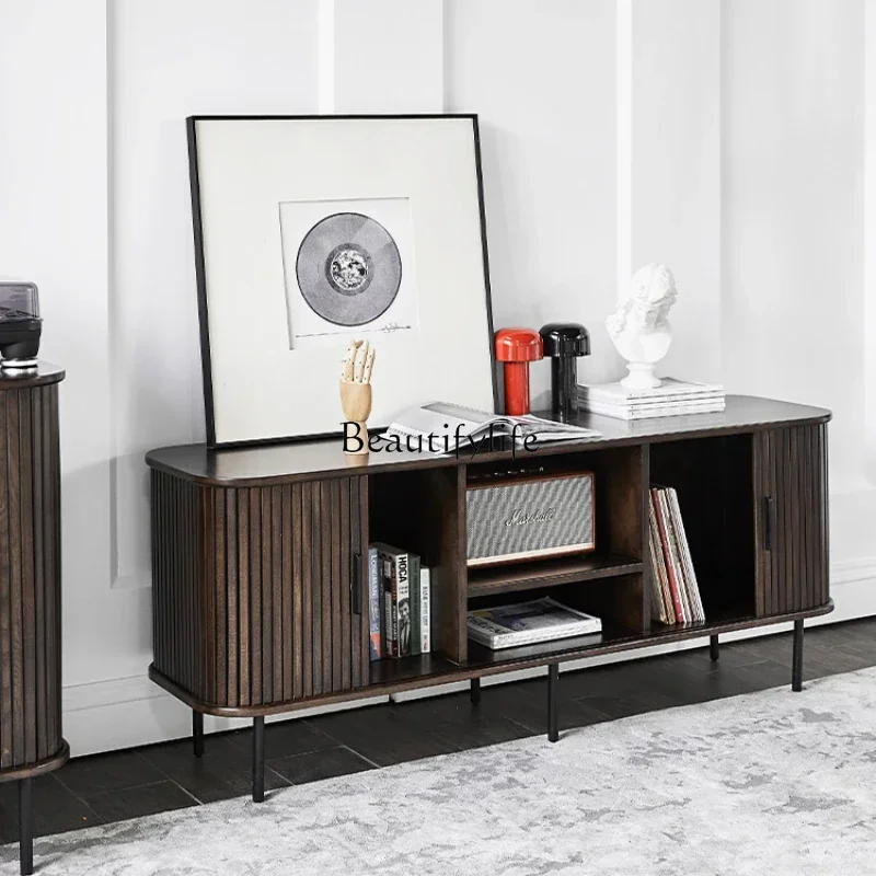 

FGS дверной шкаф для телевизора с рольставней из цельного дерева, маленькая квартира, напольный шкаф для хранения в скандинавском стиле