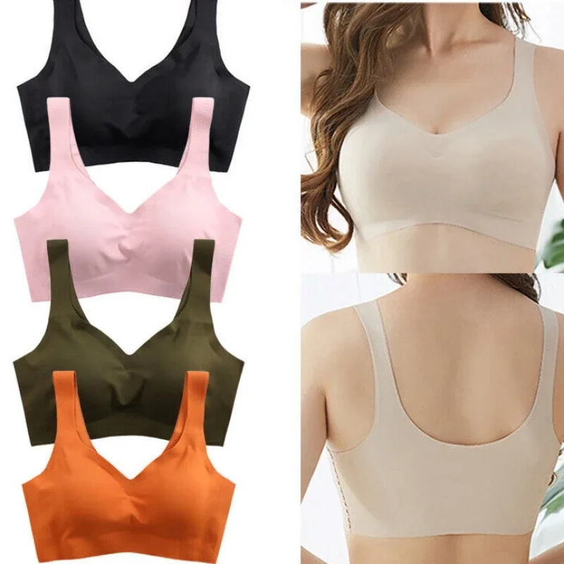 

Women Seamless Ice Silk Bra Removable Chest Pad Lifting Bralette Underwear No Steel Ring Breathable Push Up Yoga Vest Bras