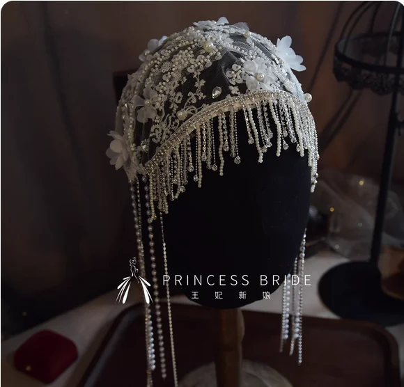 Minority hair accessories advanced hair chain atmosphere exotic princess flash diamond retro tassel flower hat with accessories.