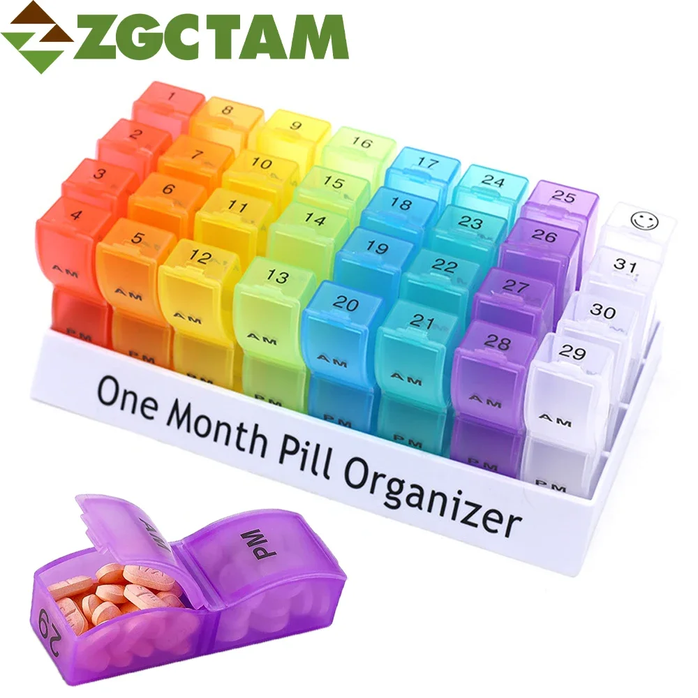 One Month Pill Organizer 2 Times A Day, Monthly AM/PM Pill Case 32 Compartments for Each Day, Medicine and Medication Container