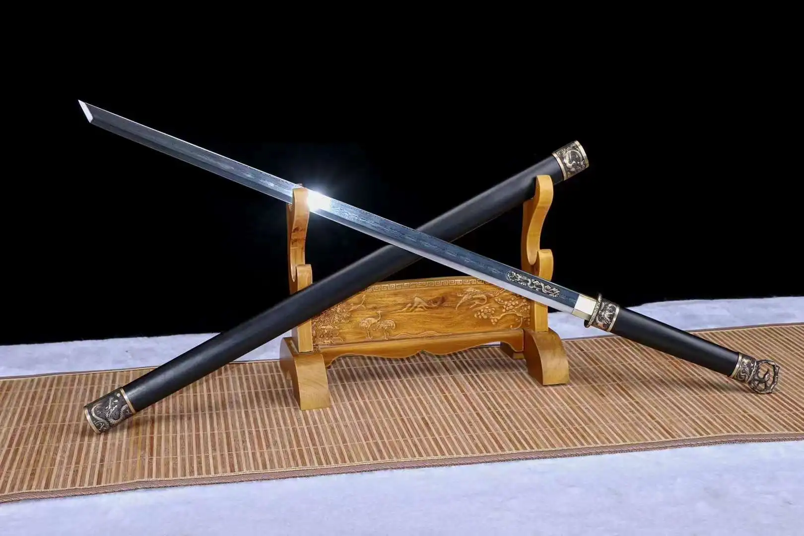 Traditional Chinese Kungfu Battle Sword,Dragon & Phoenix,Real Handmade Multi Refined Folded Patterned Steel Blade, Unhardened