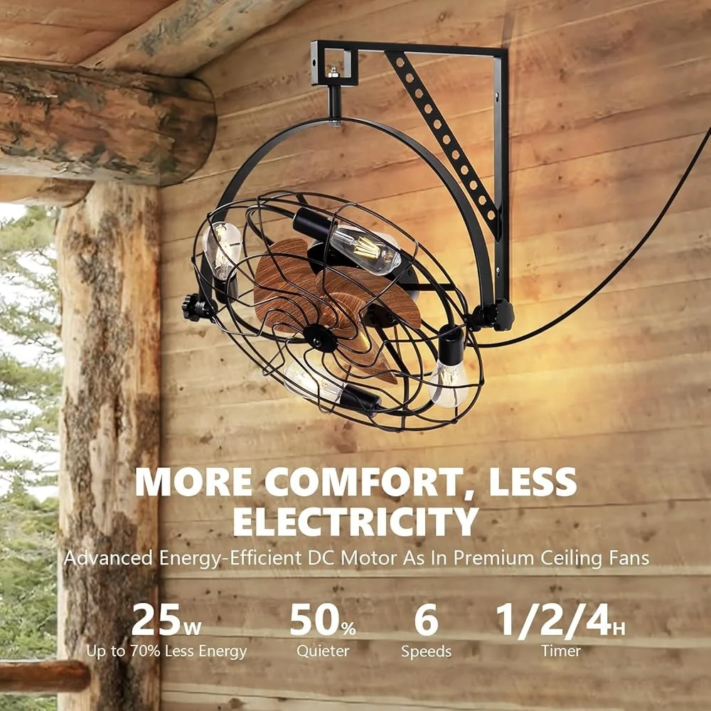 20 بوصة جدار جبل مروحة مروحة السقف مع أضواء التحكم عن بعد 6 سرعة الموقت 360 درجة دوران قابل للتعديل المرآب مروحة