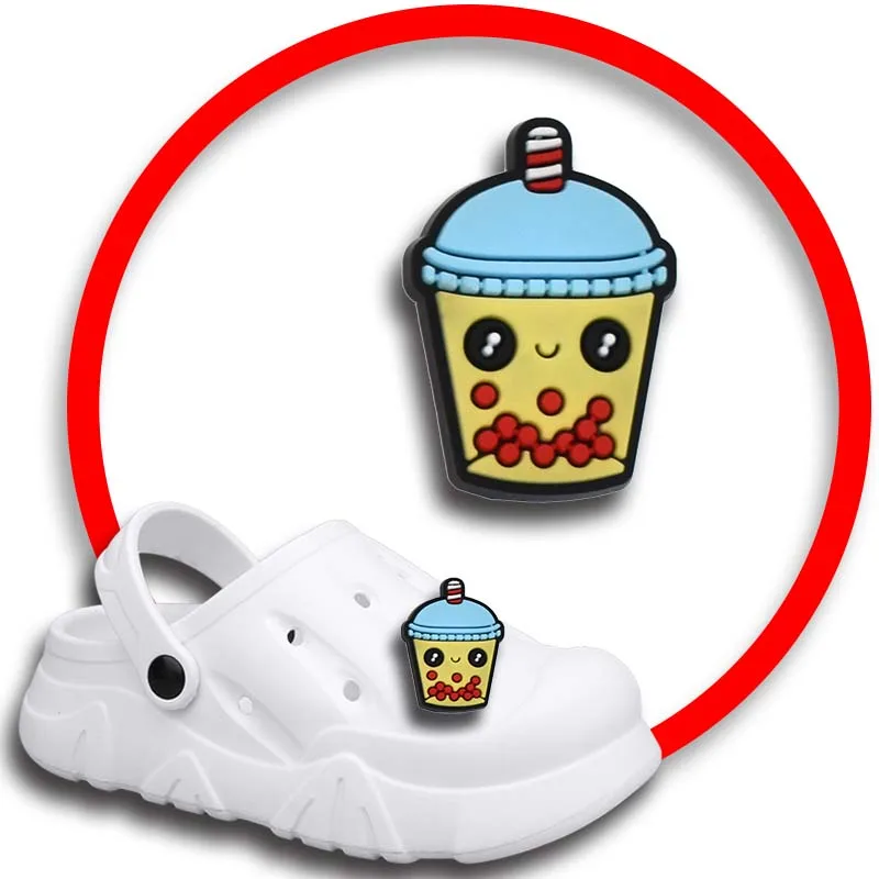 Dijes de zapatos de donut de té de leche para Crocs, sandalias, alfileres de zuecos, accesorios de decoraciones de zapatos, insignias para hombres y niños